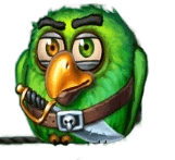 Green Parrot collector with red scarf and golden anchor medallion