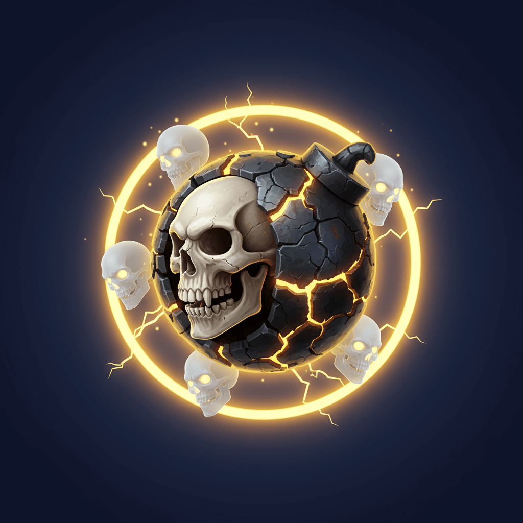 Bomb symbol - dark sphere with white skull