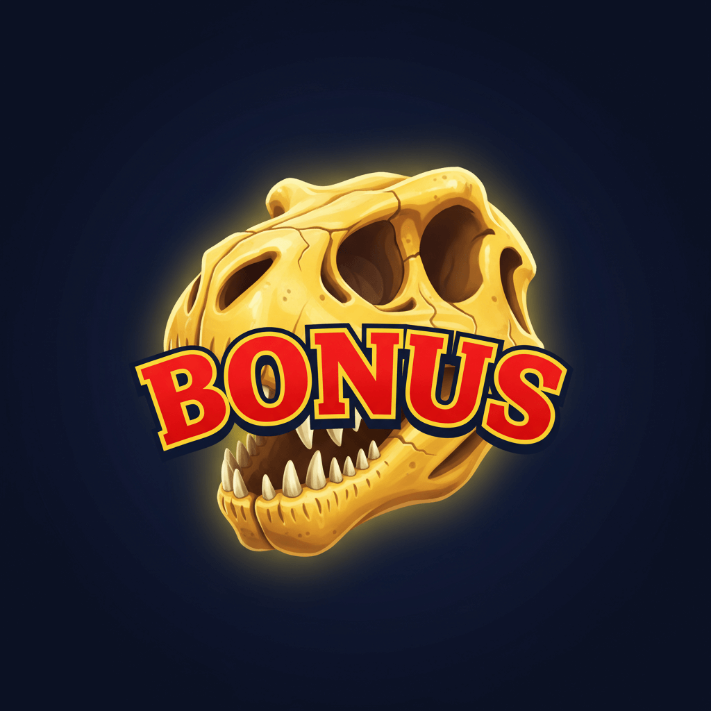 BONUS symbol - Yellow dinosaur skull with BONUS text