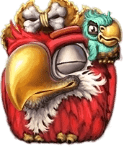 Red bird with white beard and gold crown at maximum level